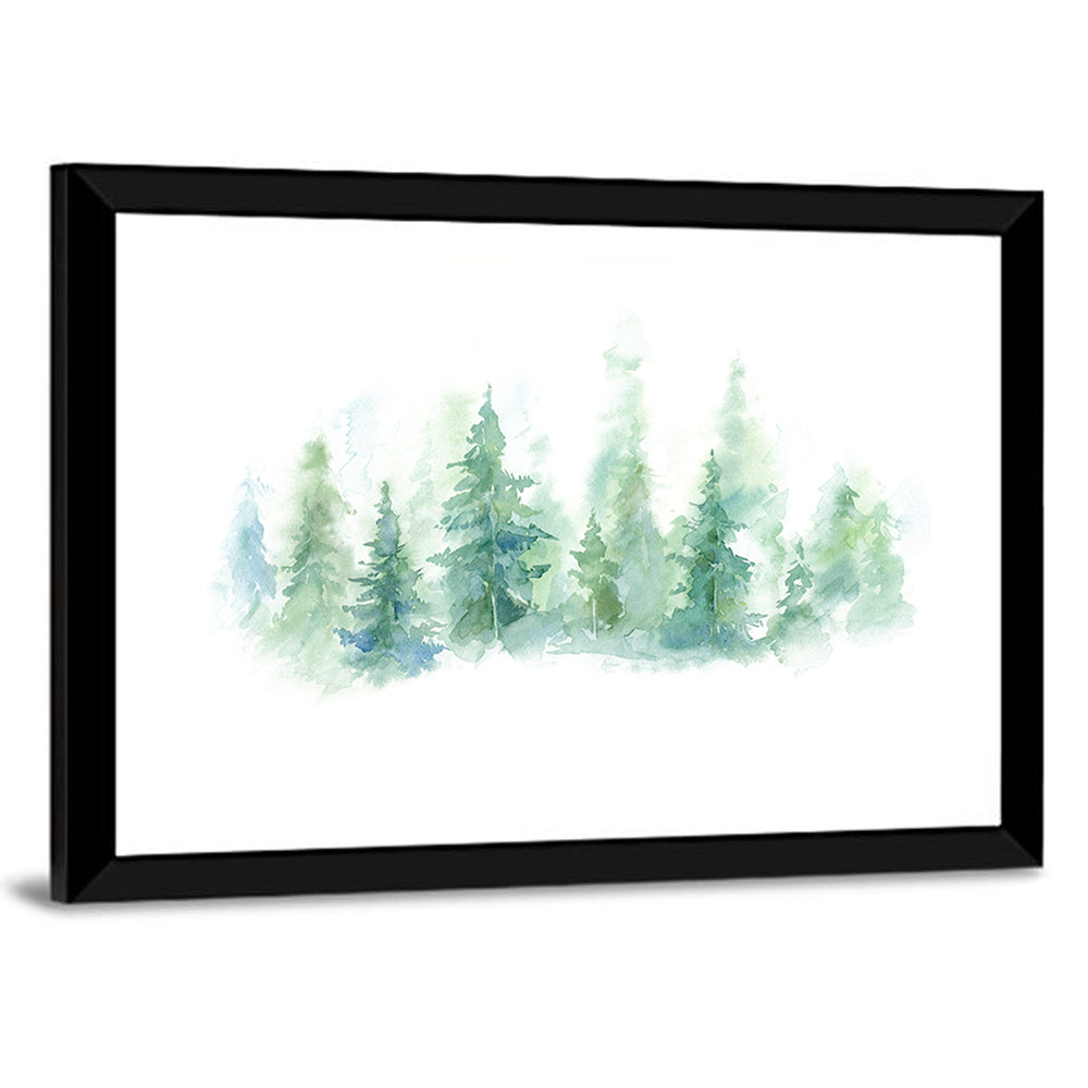 Misty Pine Forest Watercolor Wall Art