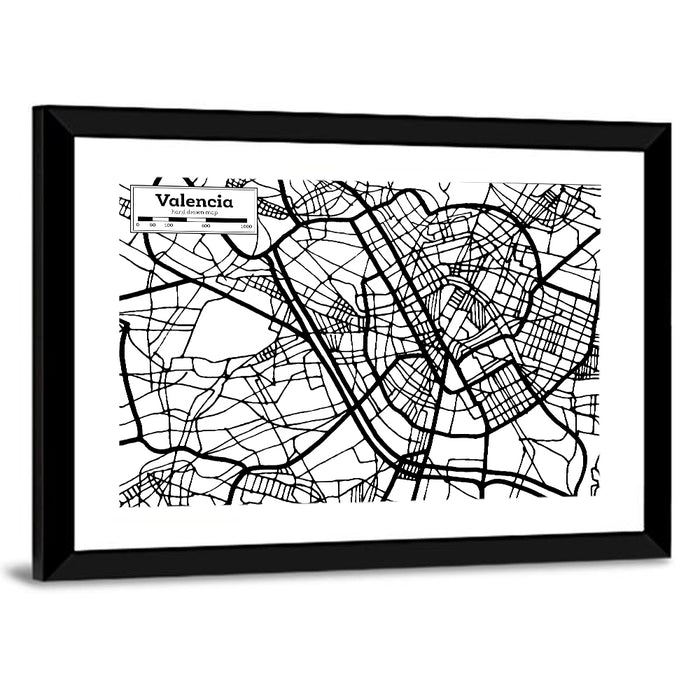 Valencia Street Network Map Wall Art as a framed print
