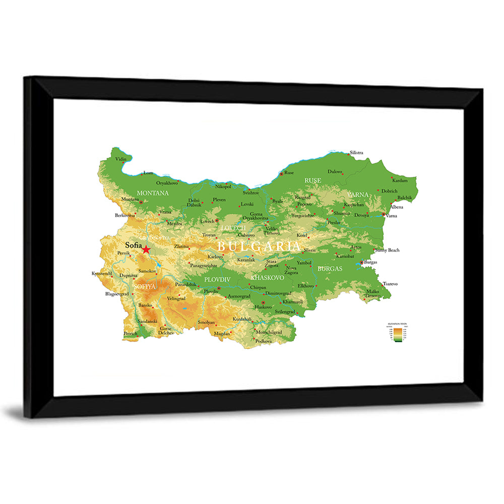 Bulgaria Topographic Map Wall Art