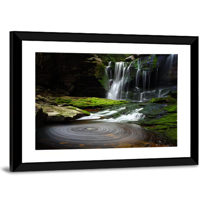 Forest Waterfall with Swirling Pond Wall Art as a framed print