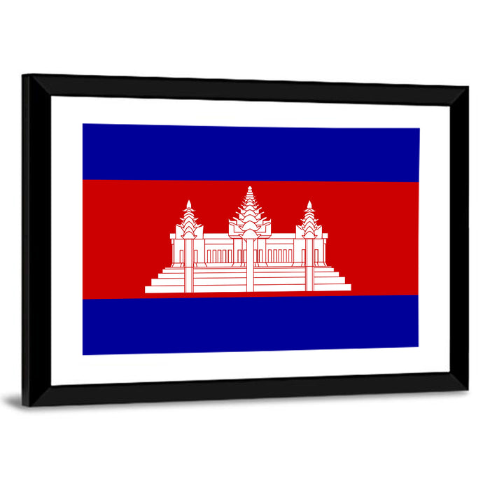 Cambodia Flag with Angkor Wat Emblem Wall Art as a framed print