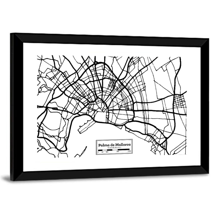 Minimalist Palma De Mallorca Map Wall Art as a framed print