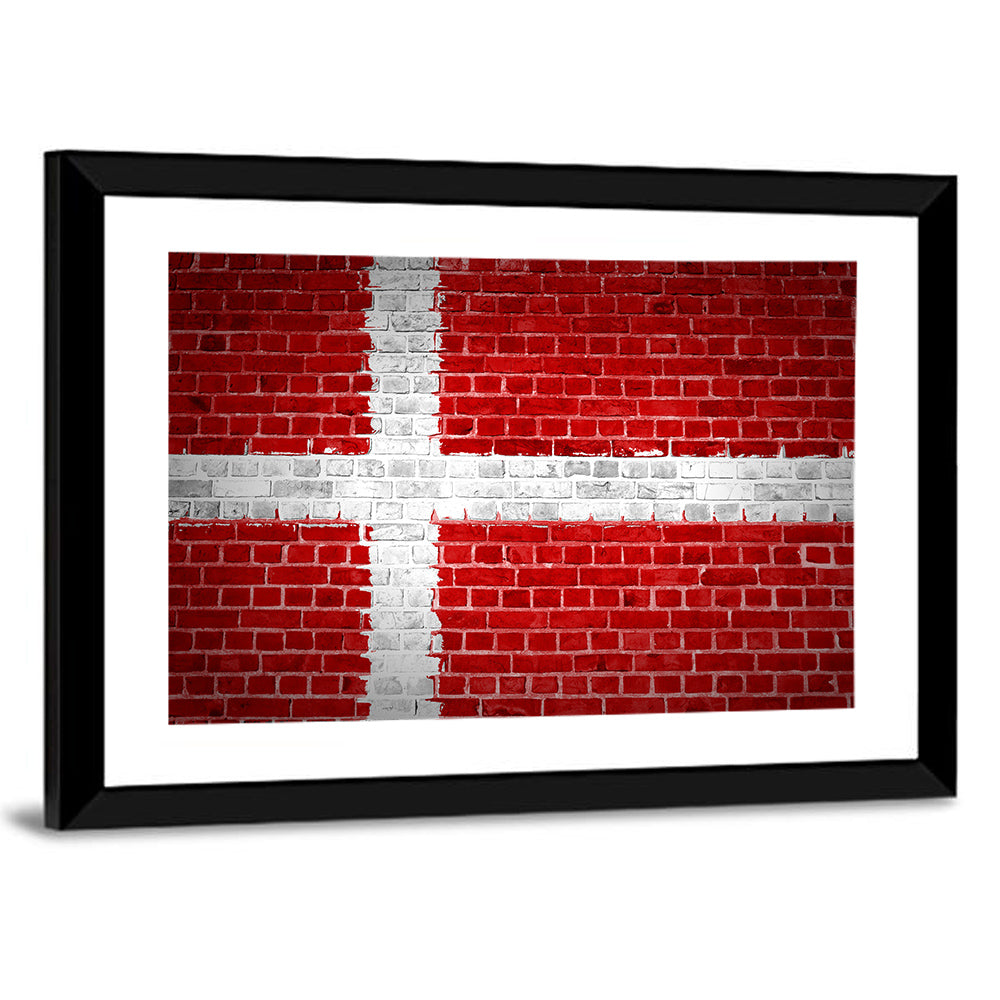 Denmark Flag on Weathered Brick Wall Art