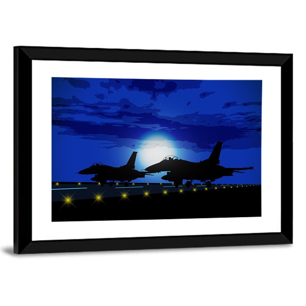 Military Planes Against Moon Wall Art