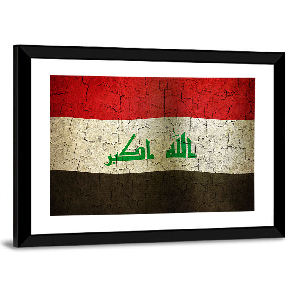 Iraqi Flag with Weathered Calligraphy Wall Art