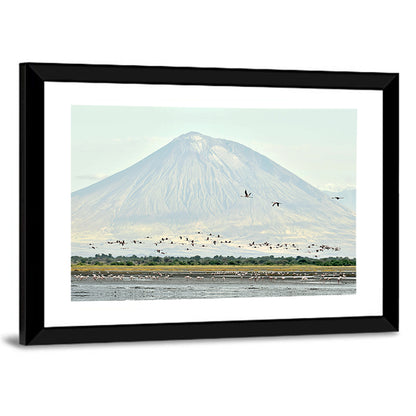 Flamingos Fly Over Lake Natron Wall Art