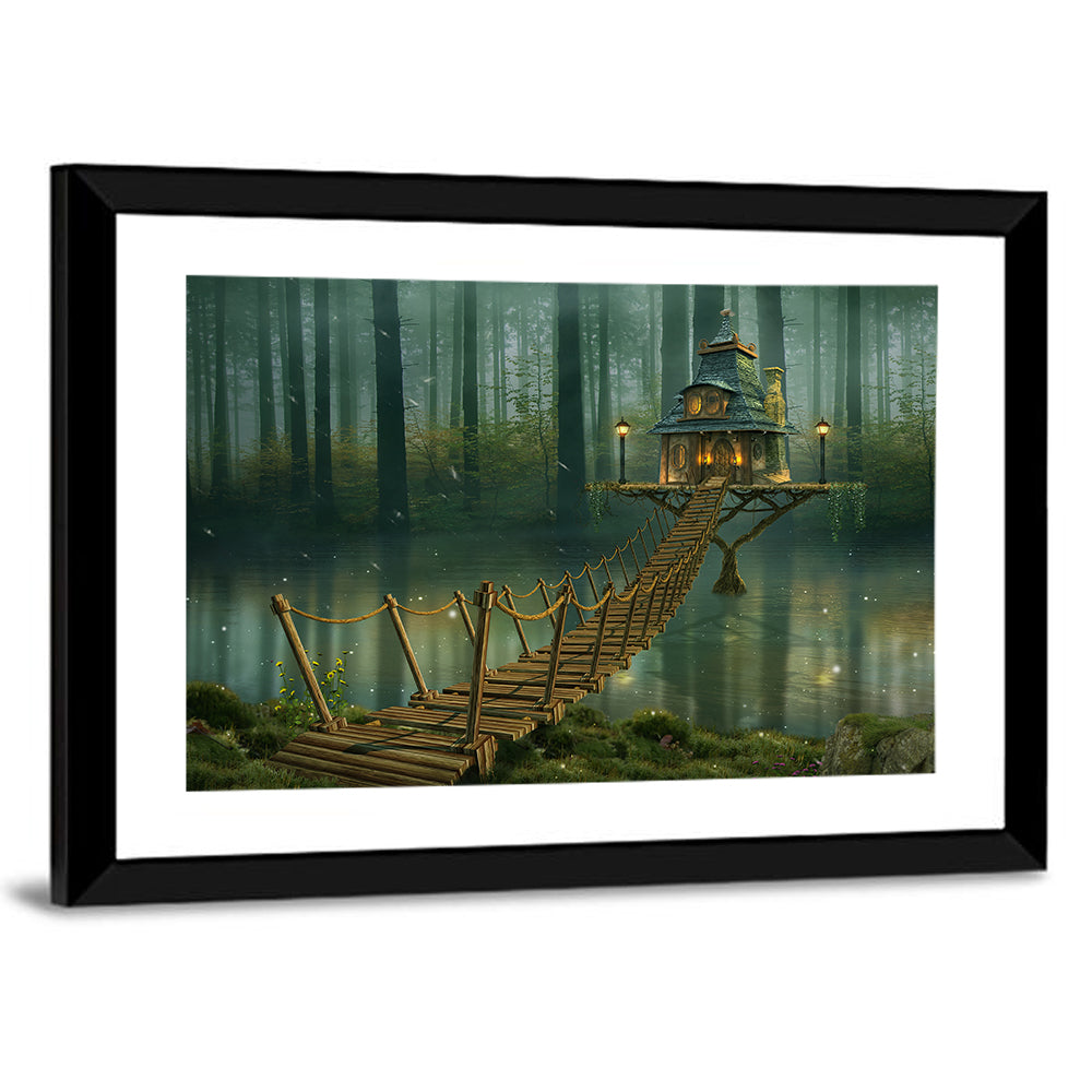 Wooden Fairy House On River Wall Art