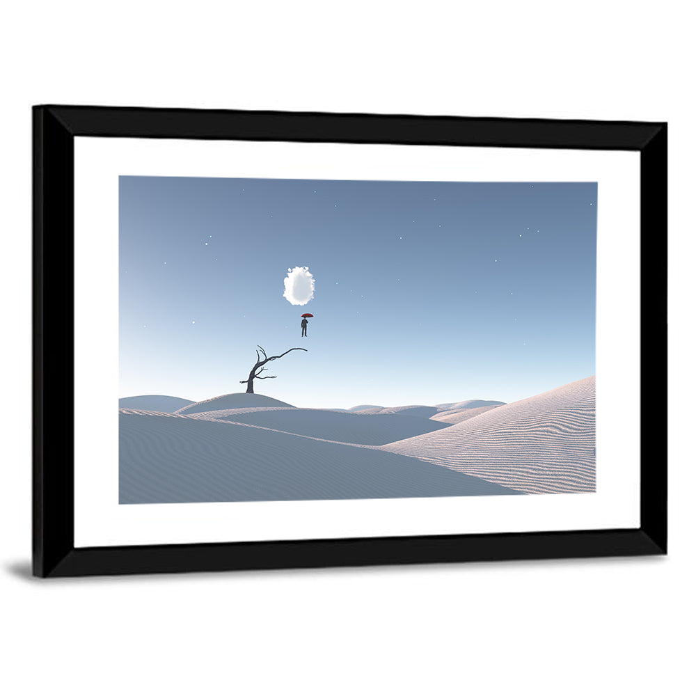 Surreal Desert with Red Umbrella Wall Art