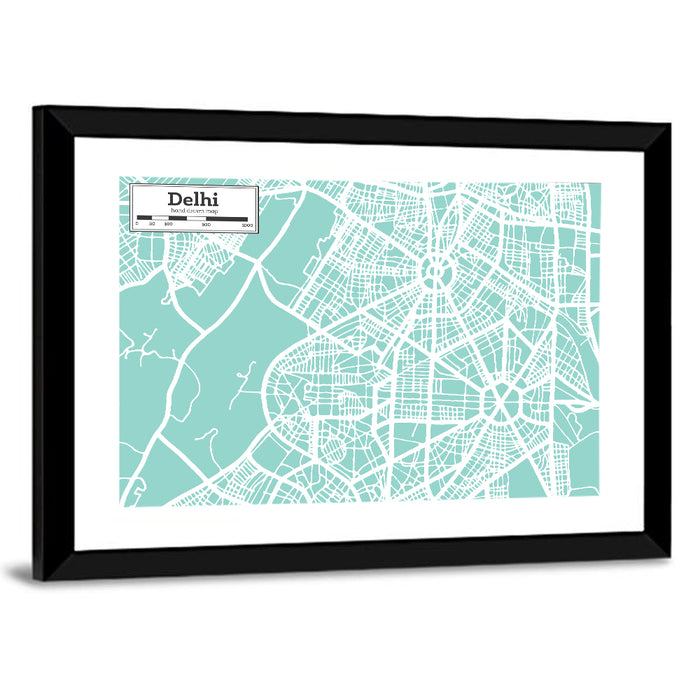 Delhi City Map Wall Art as a framed print