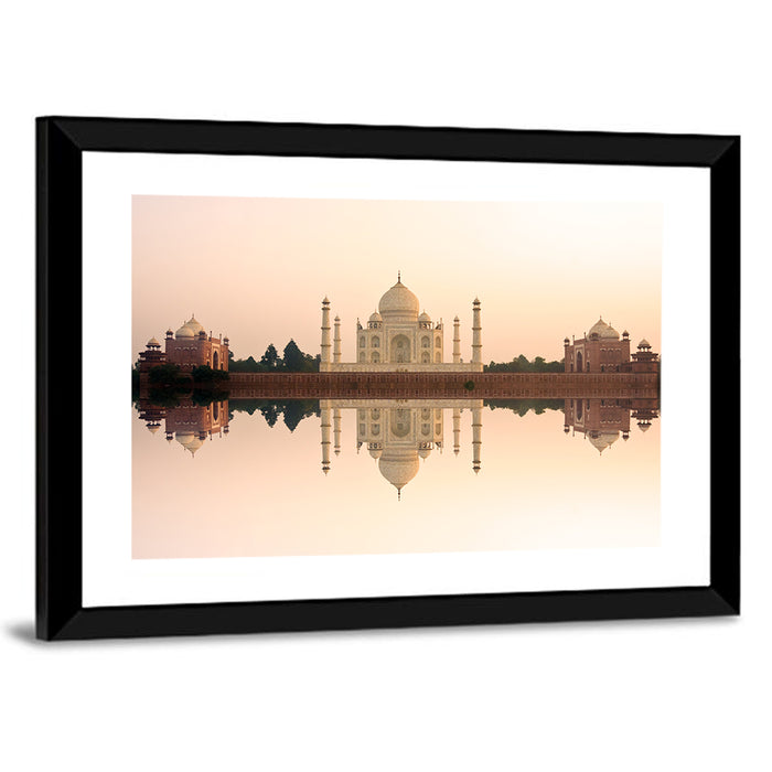 Taj Mahal Sunset Reflection Wall Art as a framed print
