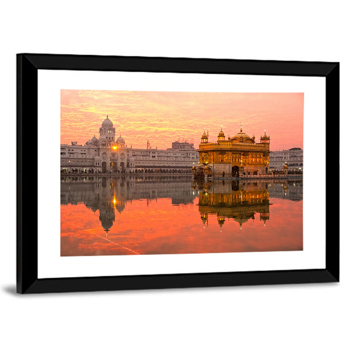 Golden Temple at Sunset Wall Art as a framed print