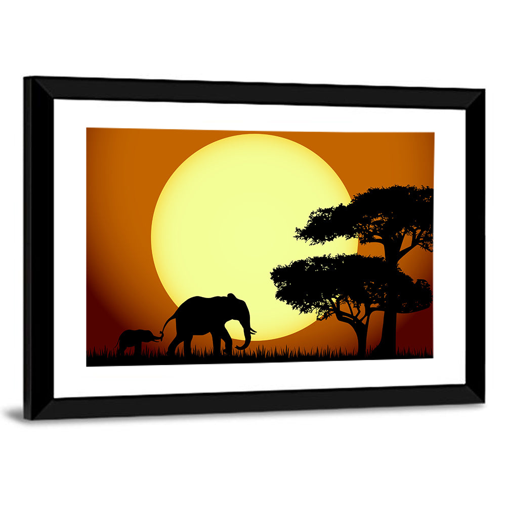 Savanna Sunset Elephants Wall Art