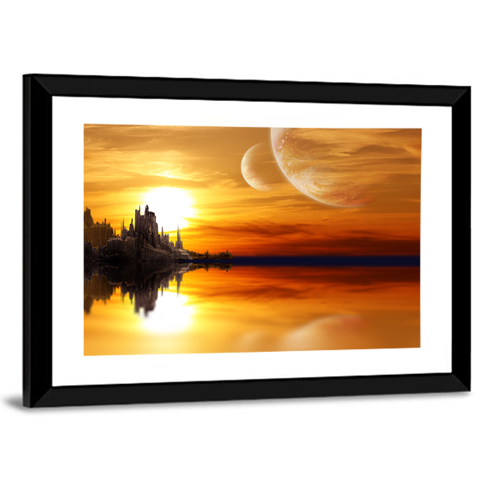 Twin Moons Over Alien Castle Wall Art