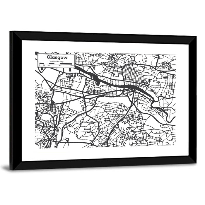 Glasgow City Map Wall Art as a framed print