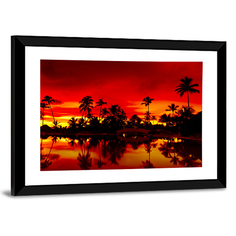 Sunset Over Sea with Palm Silhouettes Wall Art