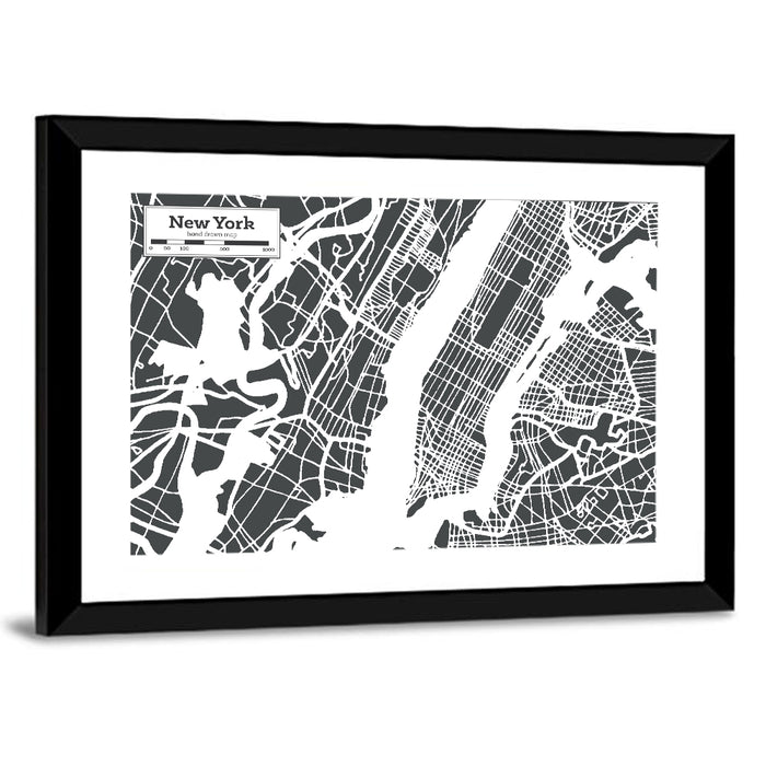 Manhattan Map, New York Wall Art as a framed print