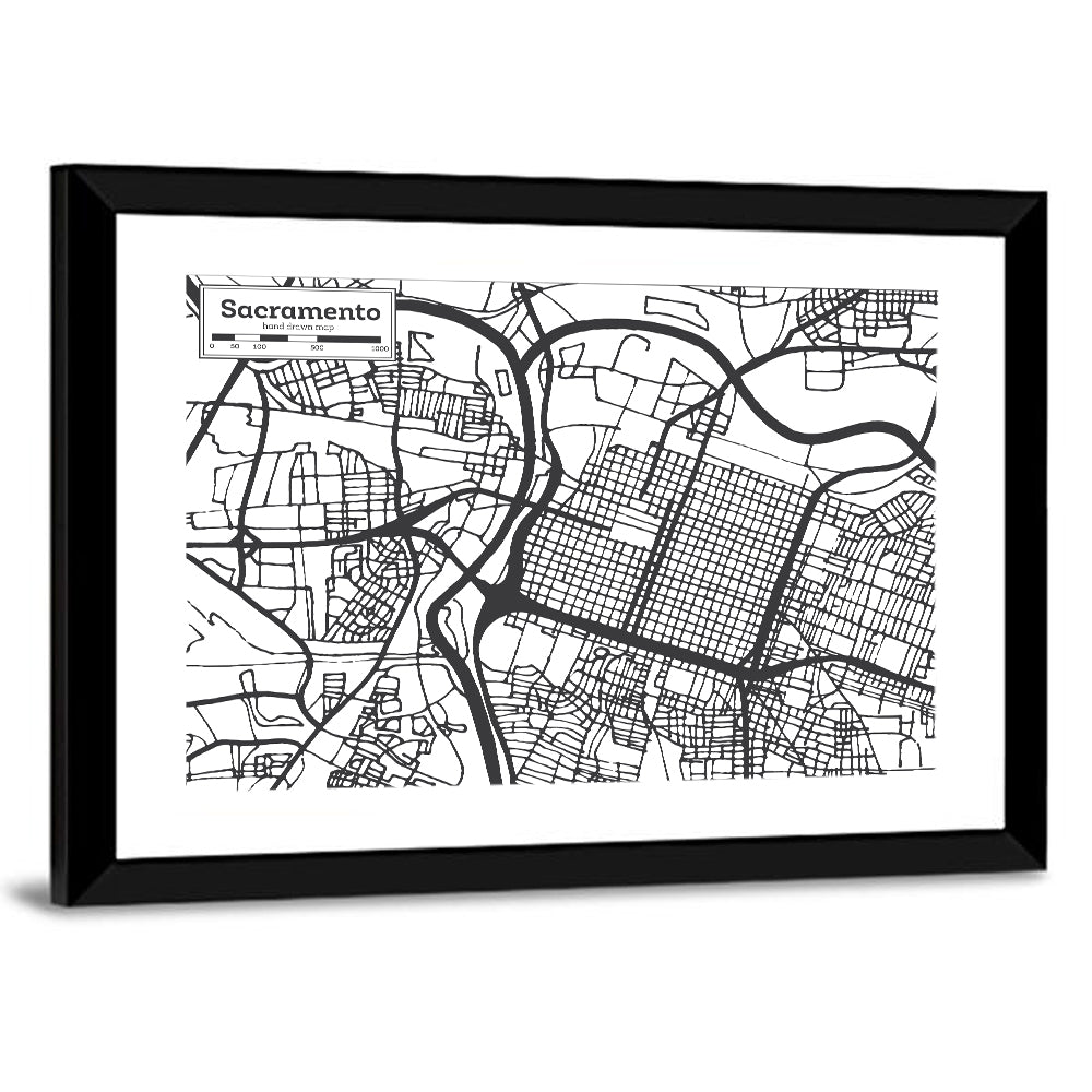 Sacramento Street Grid Map Wall Art
