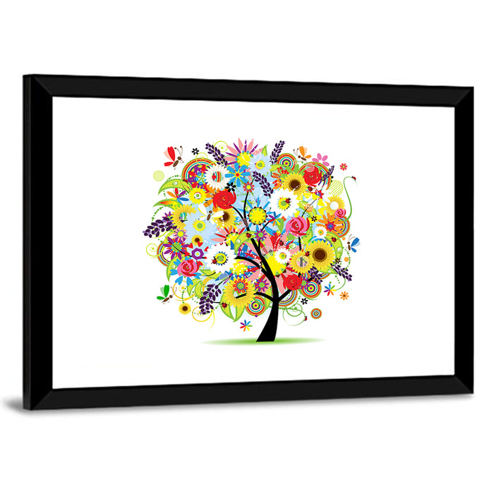 Colorful Floral Tree with Butterflies Wall Art as a framed print