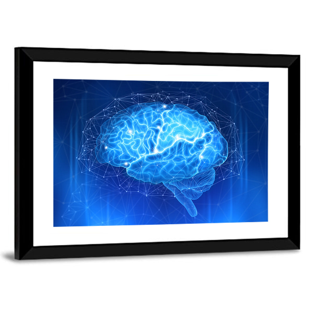 Human Brain Wireframe Close-up Wall Art