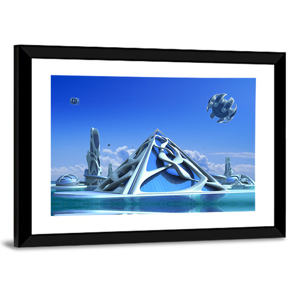 Futuristic Glass Pyramid City Wall Art