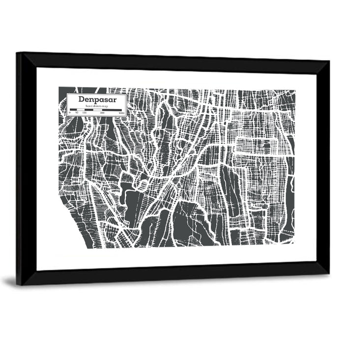 Denpasar Street Grid Map Wall Art as a framed print
