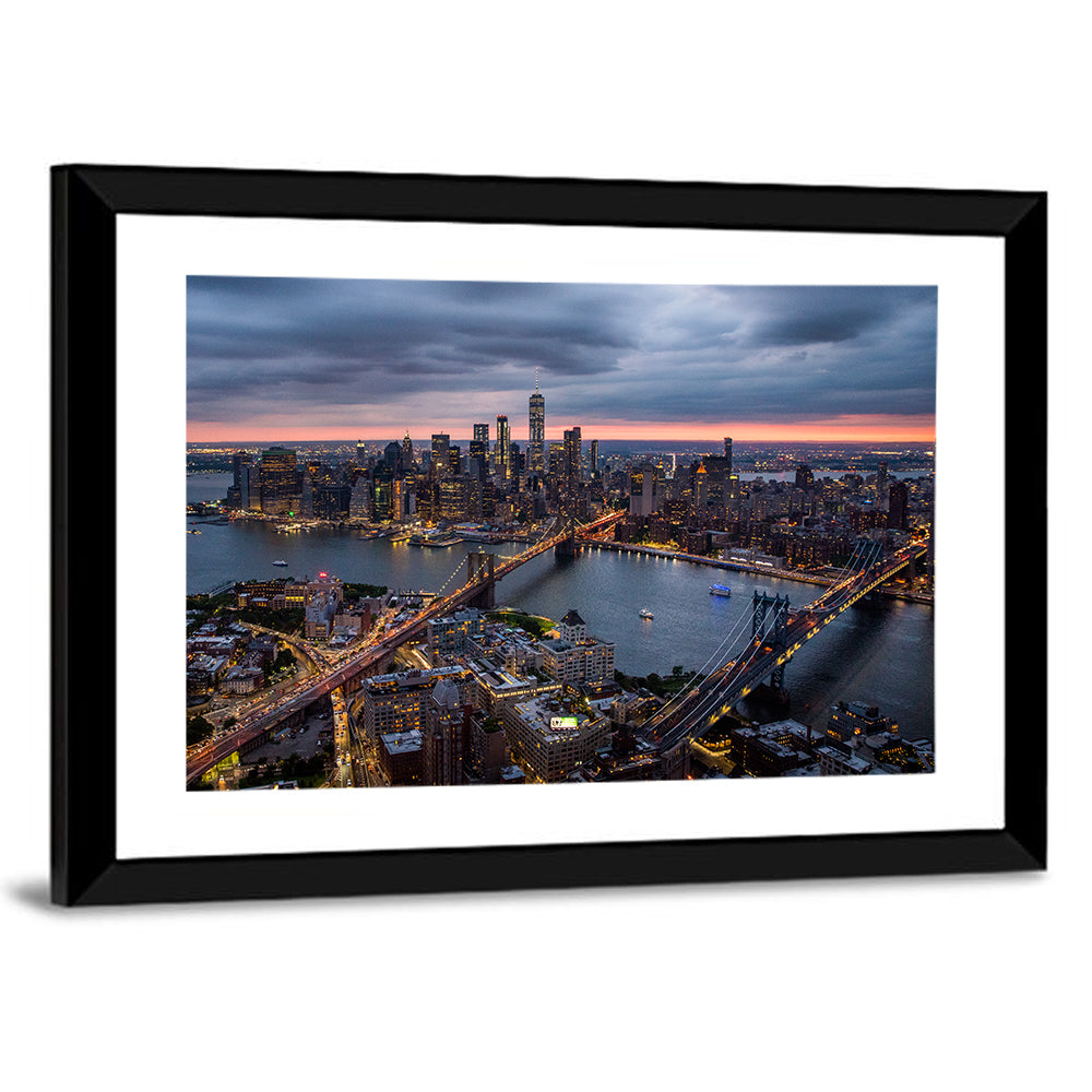 Twilight Over Brooklyn and Manhattan Bridges Wall Art