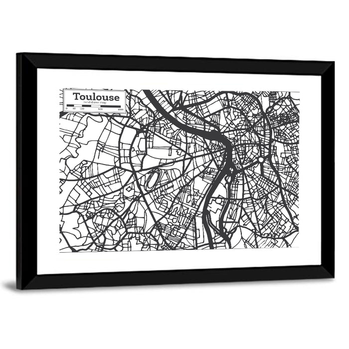 Toulouse City Map Wall Art as a framed print