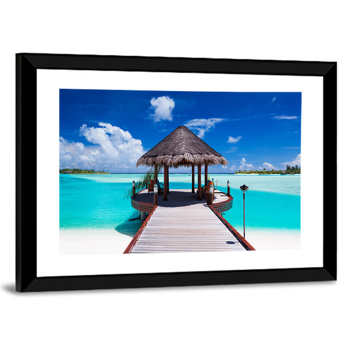 Tropical Jetty with Thatched Gazebo Wall Art as a framed print