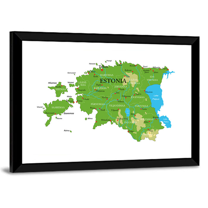 Estonia Physical Map Wall Art as a framed print