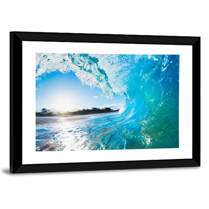 Inside a Breaking Blue Wave Wall Art as a framed print