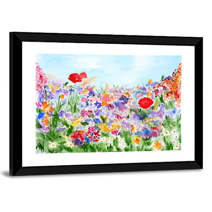 Wildflower Meadow Watercolor Wall Art as a framed print