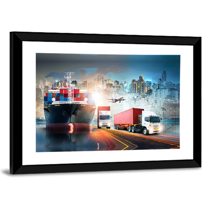 Global Logistics Nightscape Wall Art as a framed print