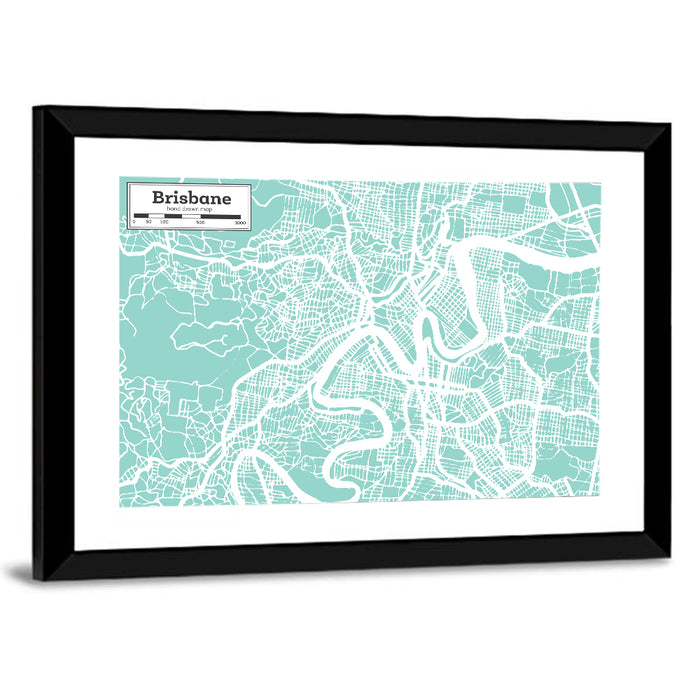 Brisbane City Map Wall Art as a framed print