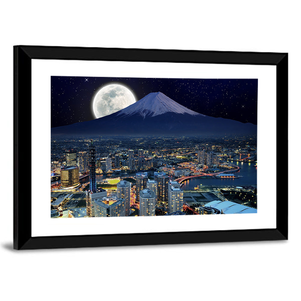 Yokohama Night Skyline with Mount Fuji Wall Art
