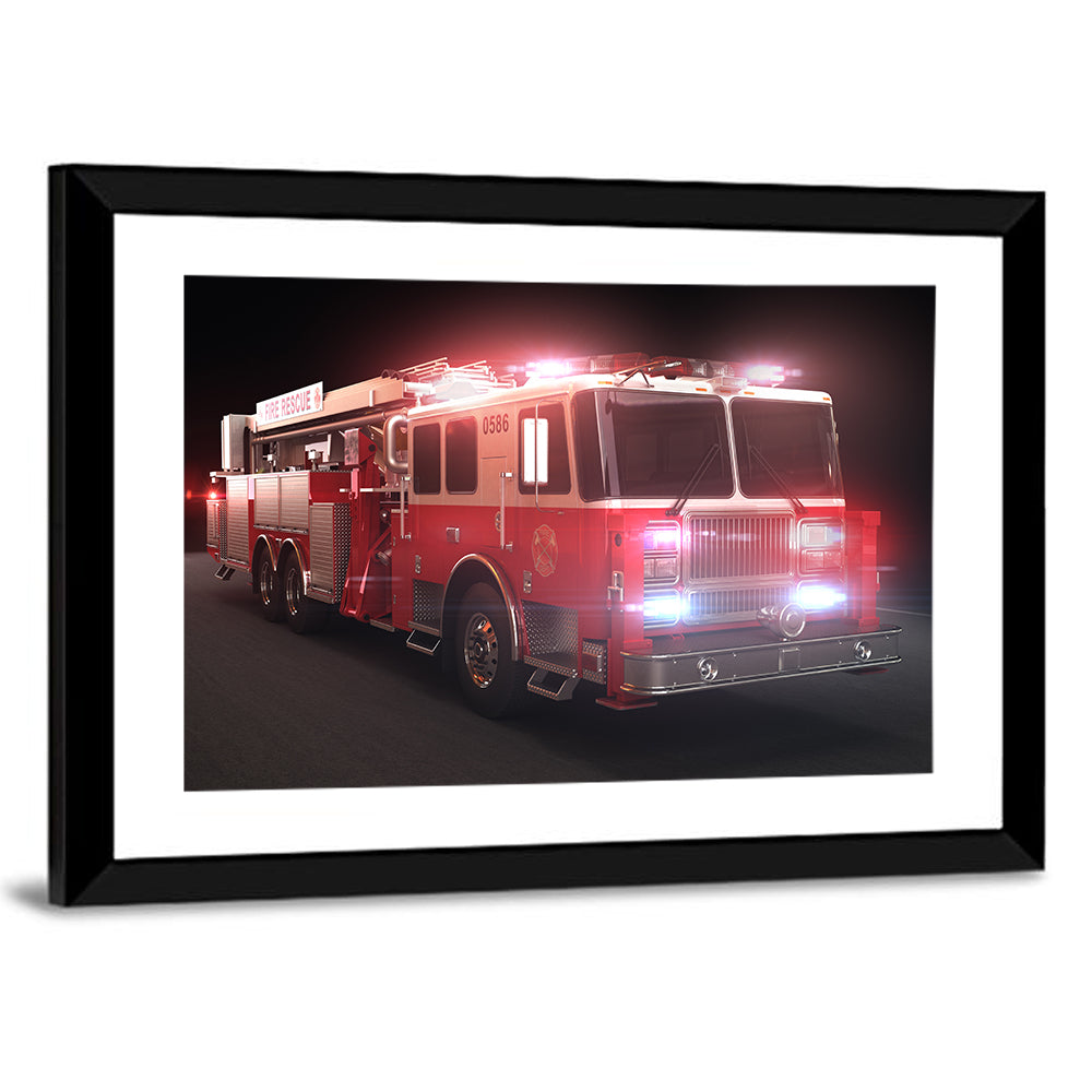 Fire Rescue Truck at Night Wall Art