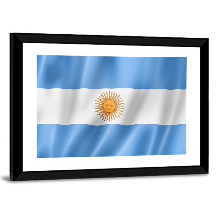 Argentine Flag with Sun Emblem Wall Art as a framed print