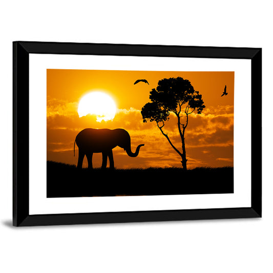 Silhouette Of Elephant Wall Art