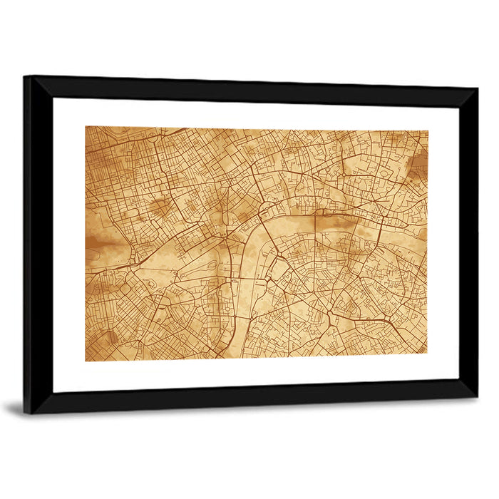 Vintage London City Map Wall Art as a framed print