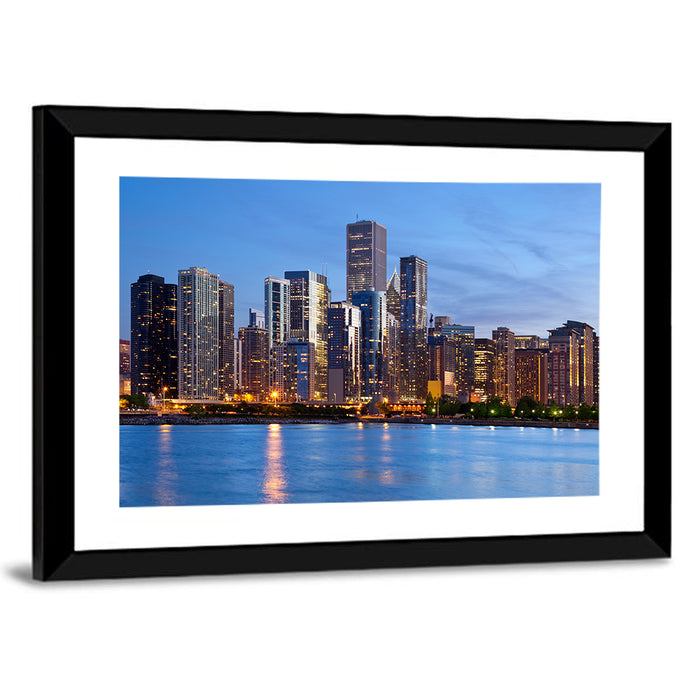 Chicago Skyline at Dusk Wall Art as a framed print