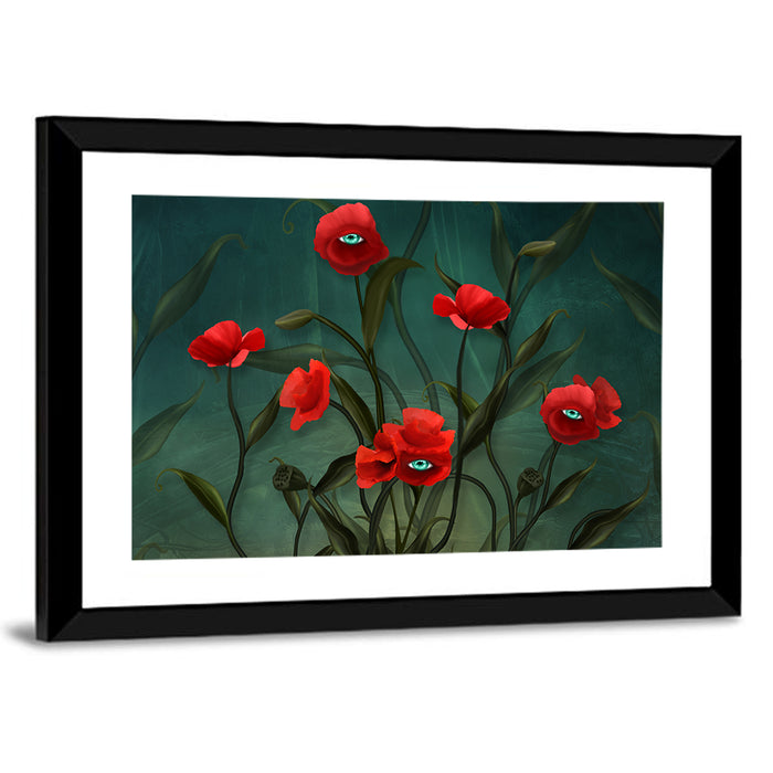 Surreal Poppies with Eyes Wall Art as a framed print