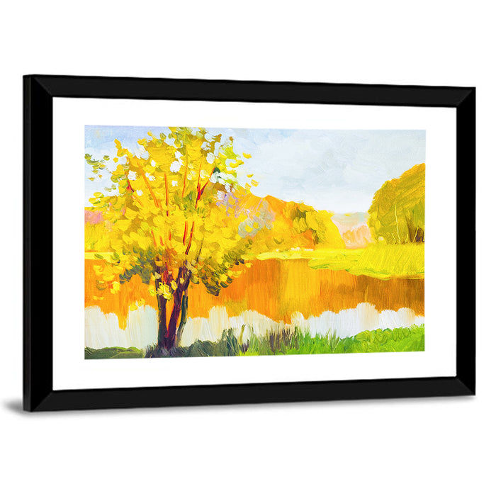 Autumn Tree and Lake Wall Art as a framed print