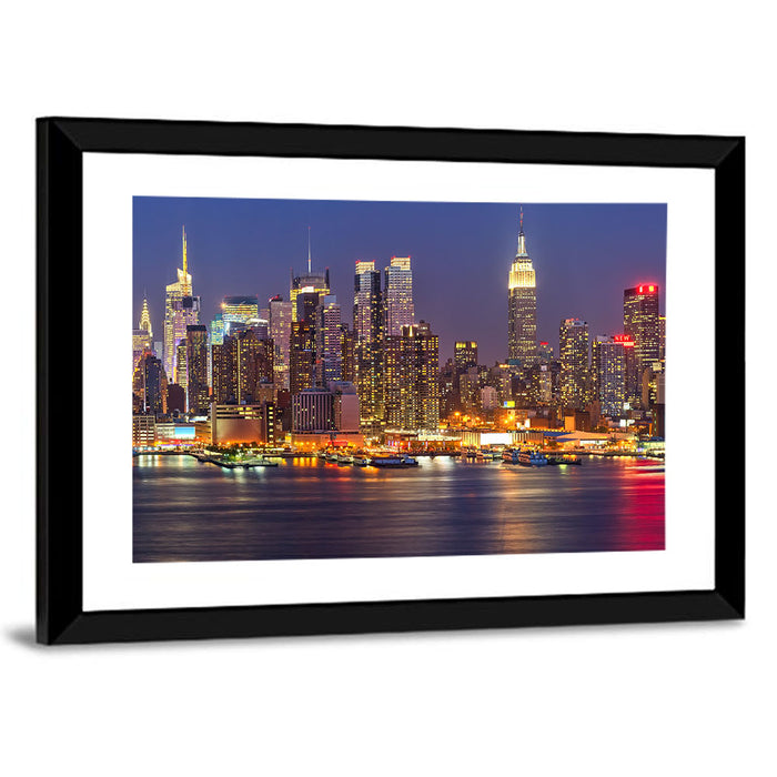 Manhattan at Night Wall Art as a framed print