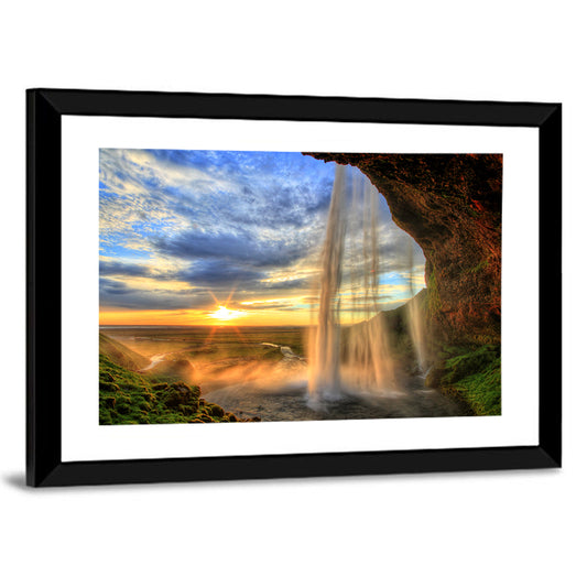 Seljalandfoss Waterfall At Sunset Wall Art