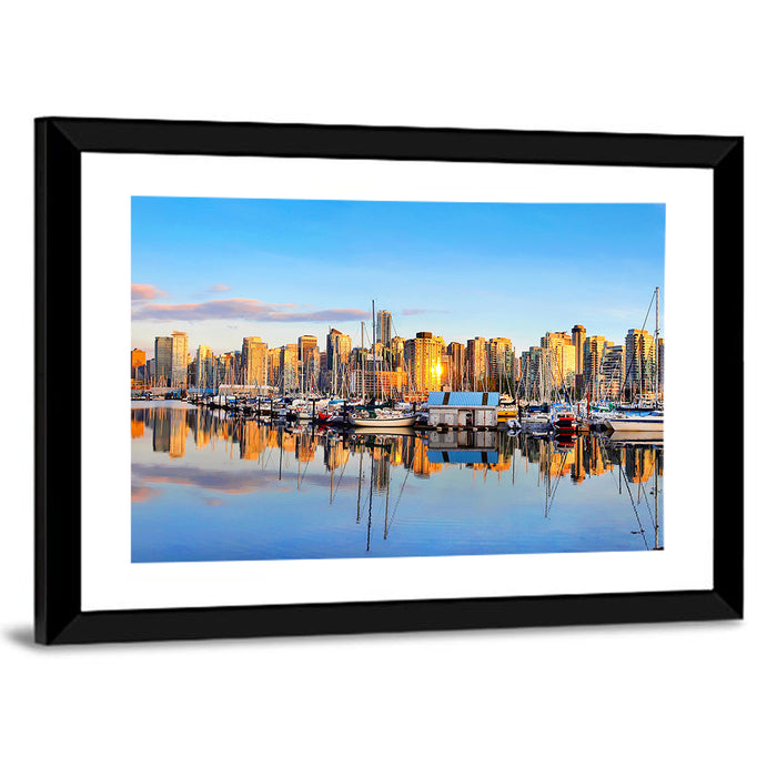 Vancouver Coal Harbour Sunset Skyline Wall Art as a framed print
