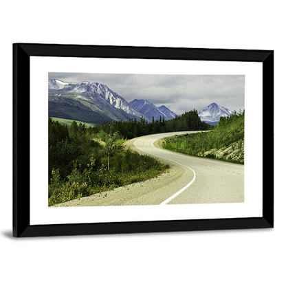 Curved Asphalt Road In High Mountains Of Alaska Wall Art