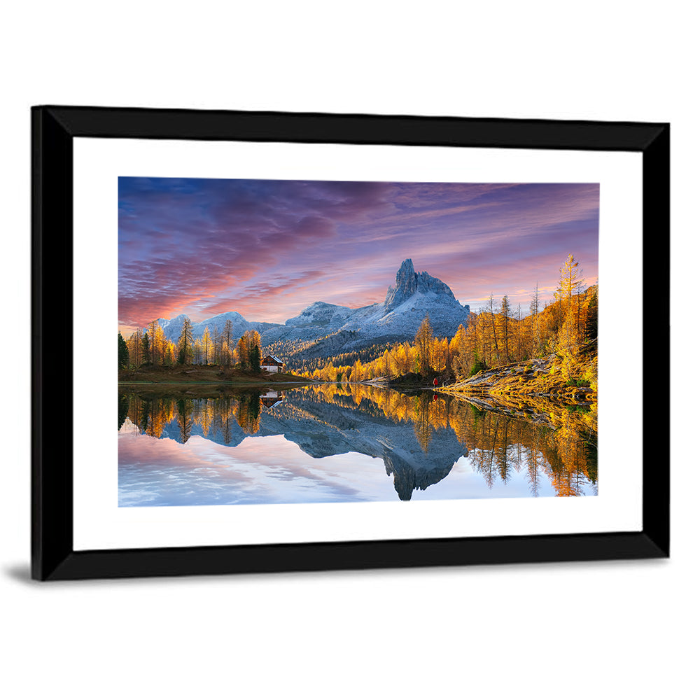 Lake Federa In Dolomites At Sunset Wall Art