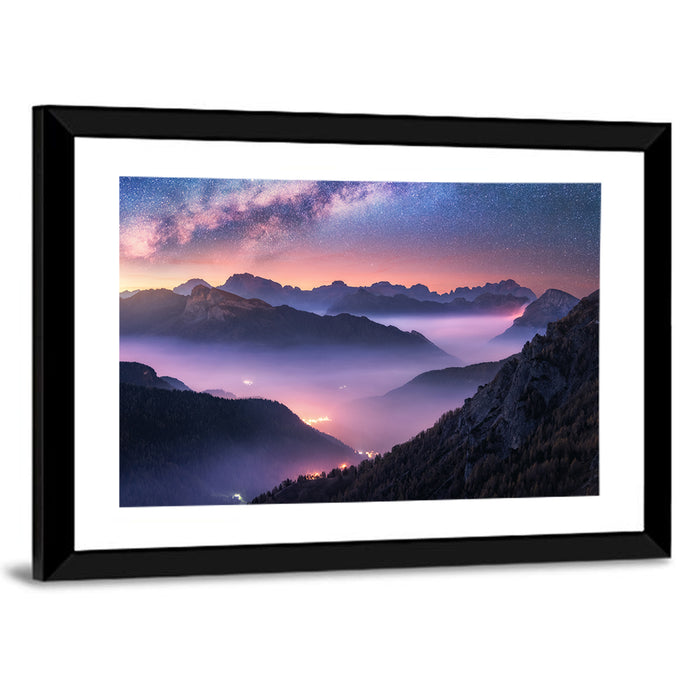 Misty Italian Mountains Under the Milky Way Wall Art as a framed print