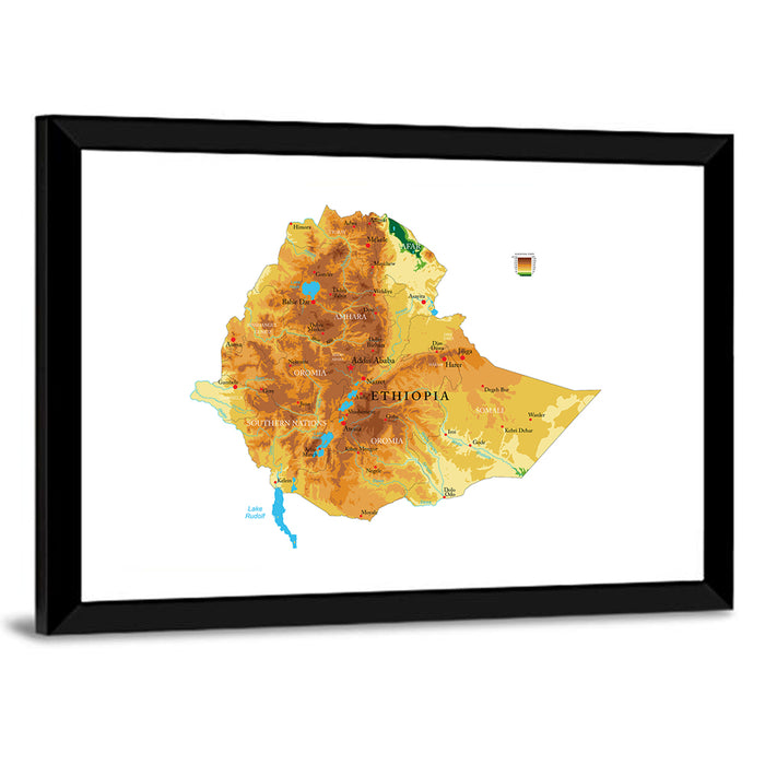 Ethiopia Topographic Map Wall Art as a framed print