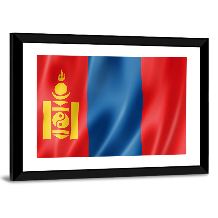 Mongolian Flag with Soyombo Emblem Wall Art as a framed print