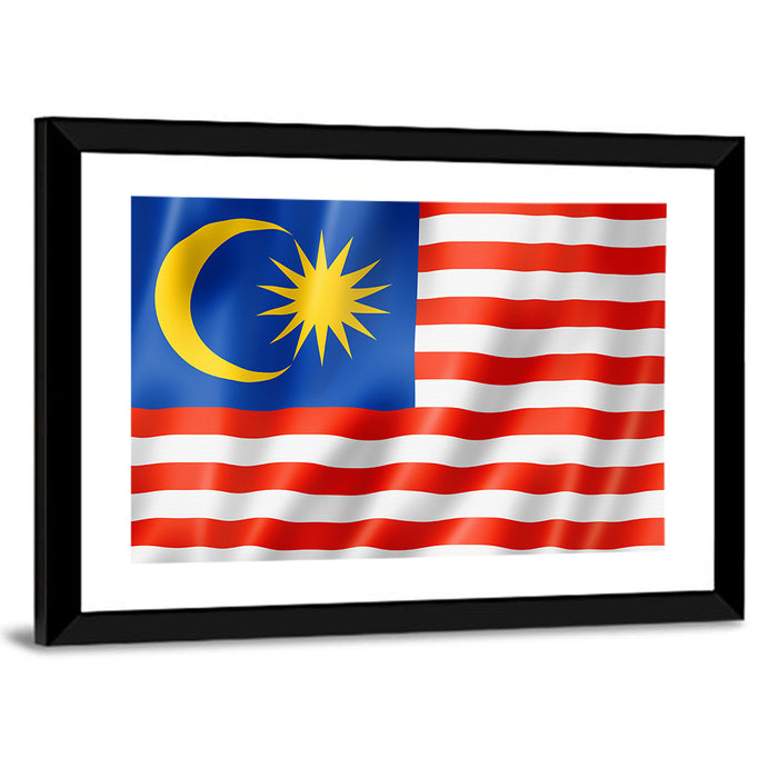 Malaysian Flag with Crescent and 14 Point Star Wall Art as a framed print